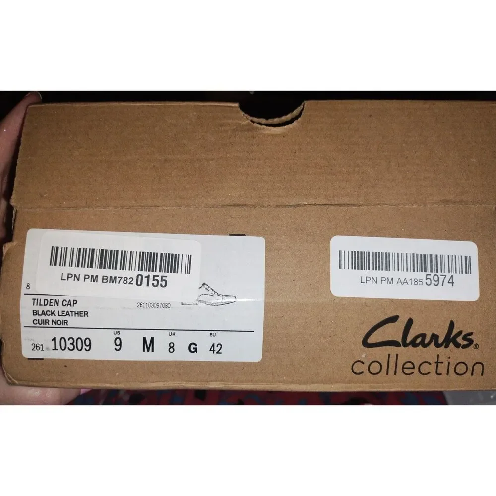 Clarks Men's Size 9 Black Leather Oxford Tilden Cap Orthopedic Moisture Wicking